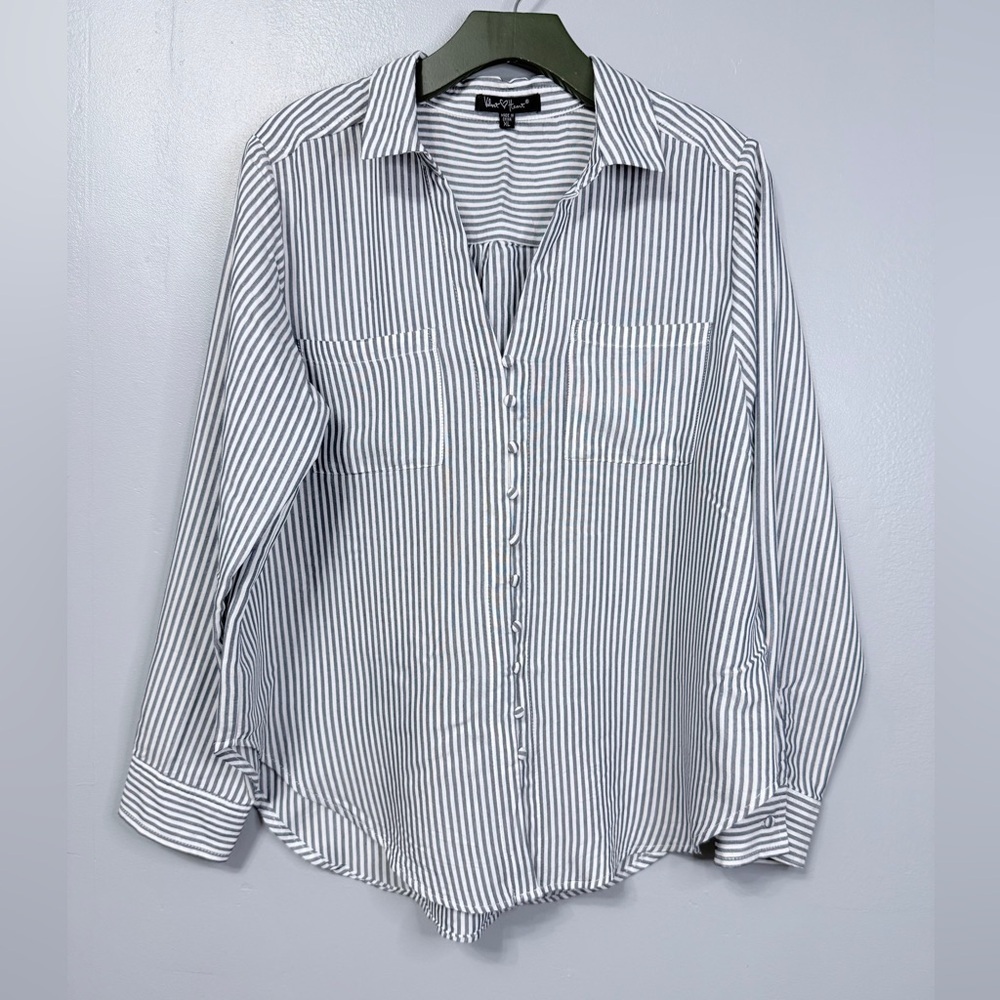#10) Velvet Heart blue and White Striped Button-Down Shirt